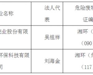 湖南省環(huán)境保護廳關(guān)于2016年危險廢物經(jīng)營許可證換發(fā)證企業(yè)公示（第9批）